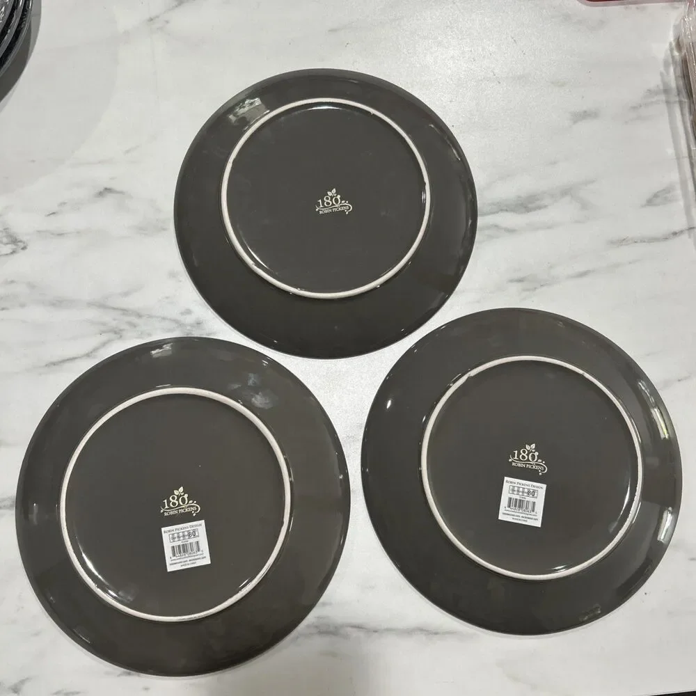 180 Robin Pickens Dinner Plates Lot Of 3 Gray 10” Floral Cottage Core Whimsy